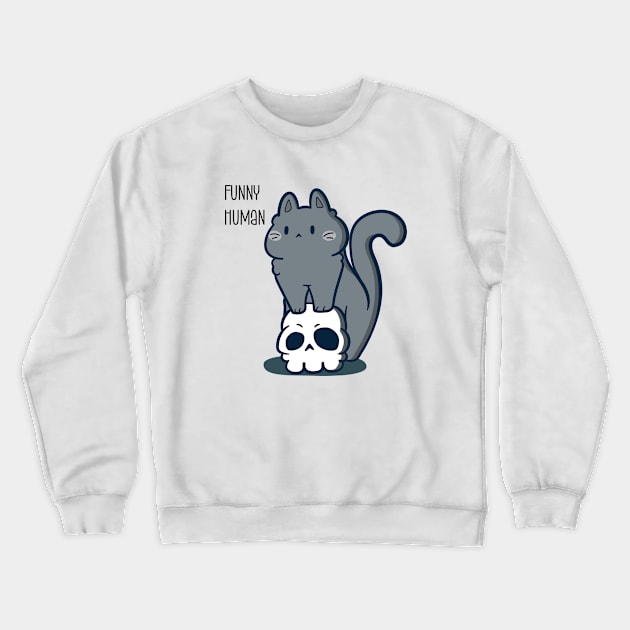 kawaii neko with skull Crewneck Sweatshirt by ArtStopCreative